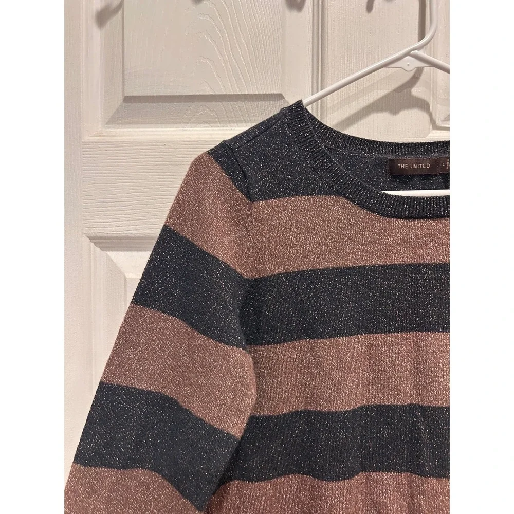The Limited Womens Metallic‎ Striped Pullover Sweater Black Rose Gold Size L